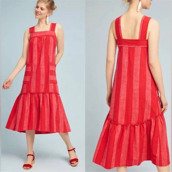 Anthropologie Dresses & Skirts - Anthropologie | Maeve Red Tonal Stripe Flare Dress Sz Large